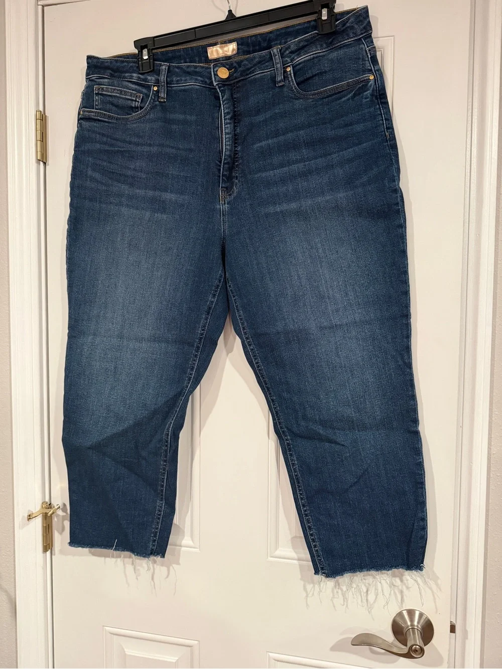 Kut from the Kloth Dark Blue Cropped Frayed-Hem Jeans